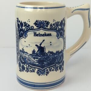 Vintage Heineken Delft Blue Beer Stein Hand Painted Holland